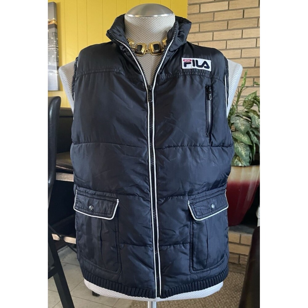 Vintage FILA Sport Womens Large Black Full Zip Puffer Vest